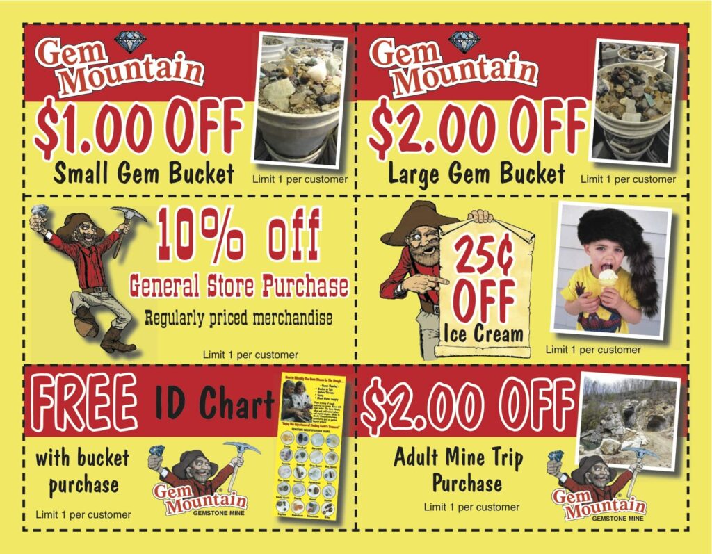 Gem Mountain coupons, gem harvesting, flume mining, Spruce Pine, NC